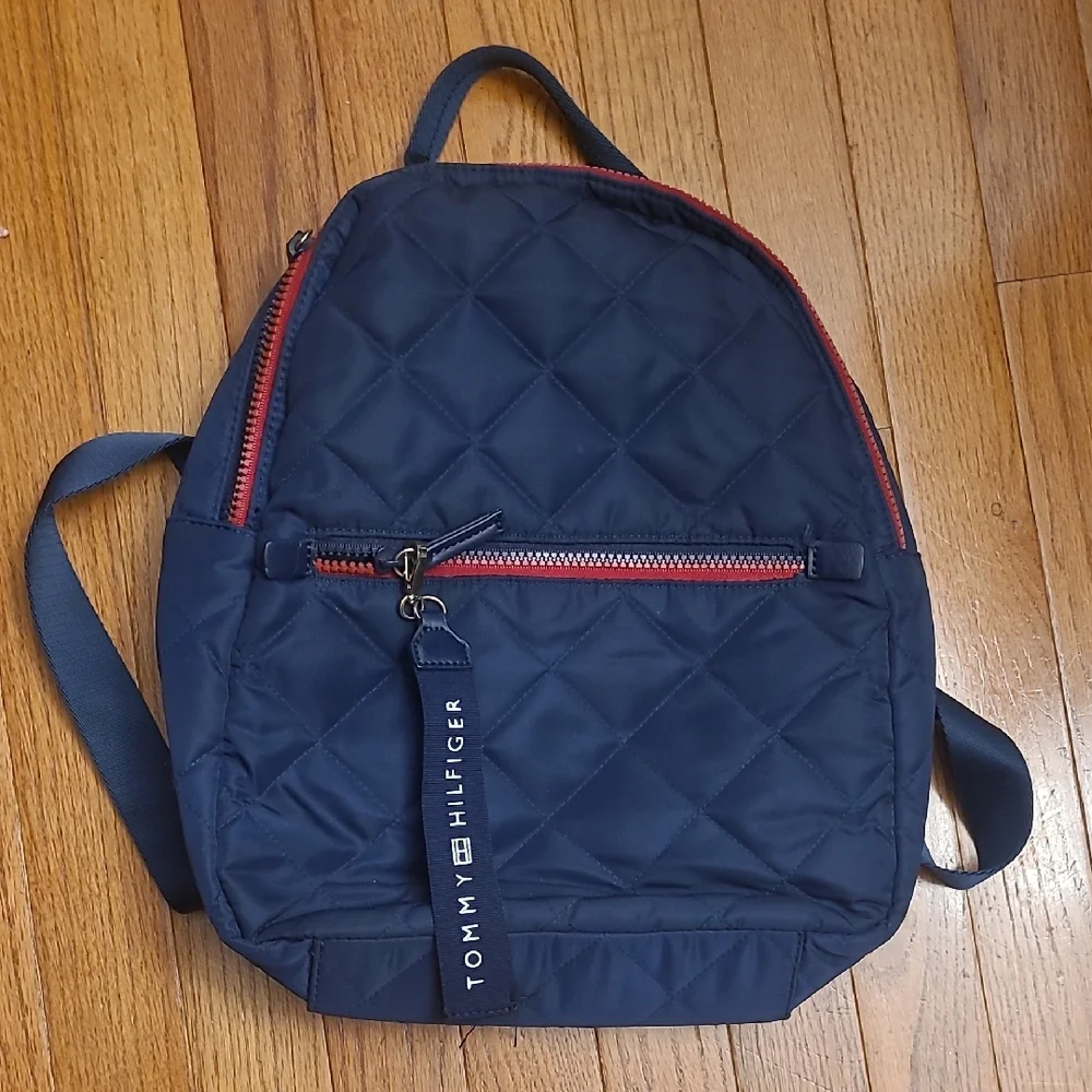 Tommy Hilfiger Quilted Backpack in Navy and Red